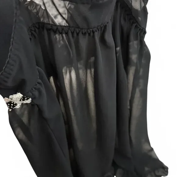 Black lace sheer babydoll top | Y2K Polka dots | Outerwear or Lingerie | S - Picture 8 of 8